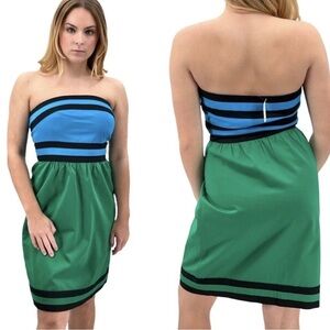 The Limited Y2K Size 6 Color Block Blue and Green Strapless A-Line Mini Dress